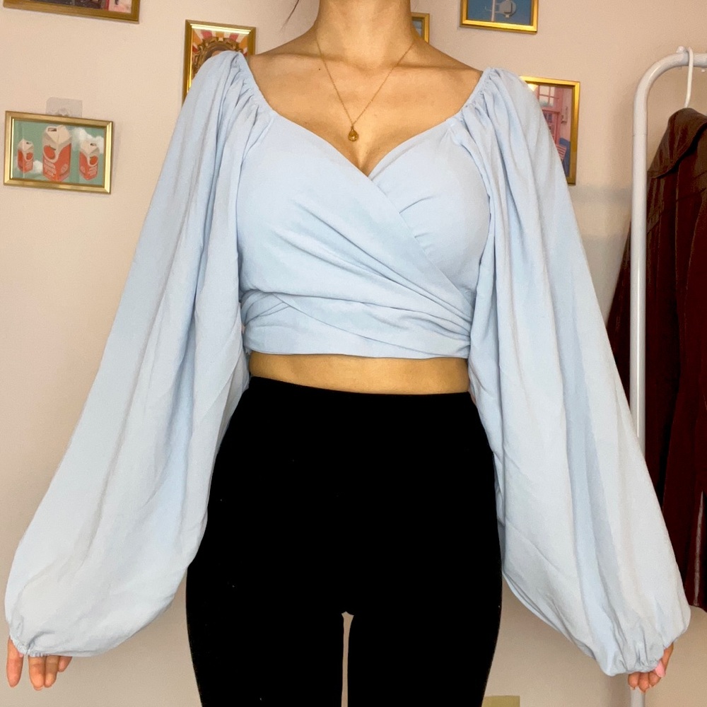 HERS&MINE Tie-Up Blue Top